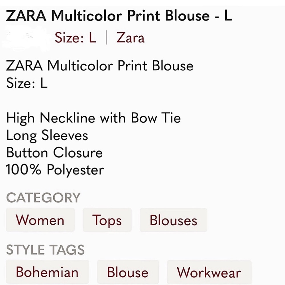 ZARA Multicolor Print Blouse - L - Picture 5 of 6
